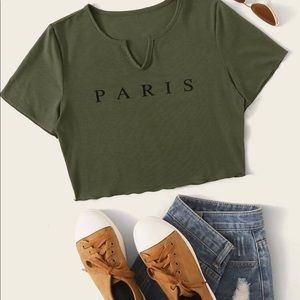Green PARIS Crop Top from ROMWE